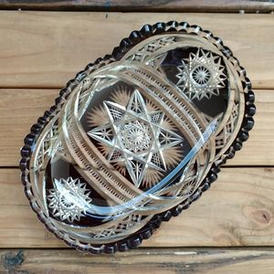 Vtg bohemian crystal oblong dish
